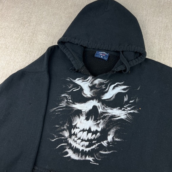 J. America Other - Y2K J. America Hoodie Mens XL Black Skull Grunge Built-in Koozie Streetwear Punk